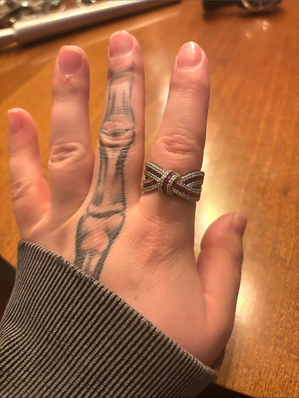 Red and White Stone bow Ring